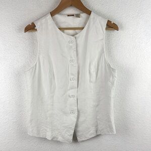 Magaschoni linen blend button front sleeveless vest top large